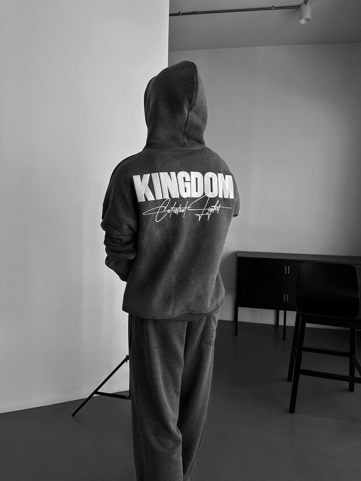 Hoodie Oversize Królestwa - Antracytowy Melanż i Biały