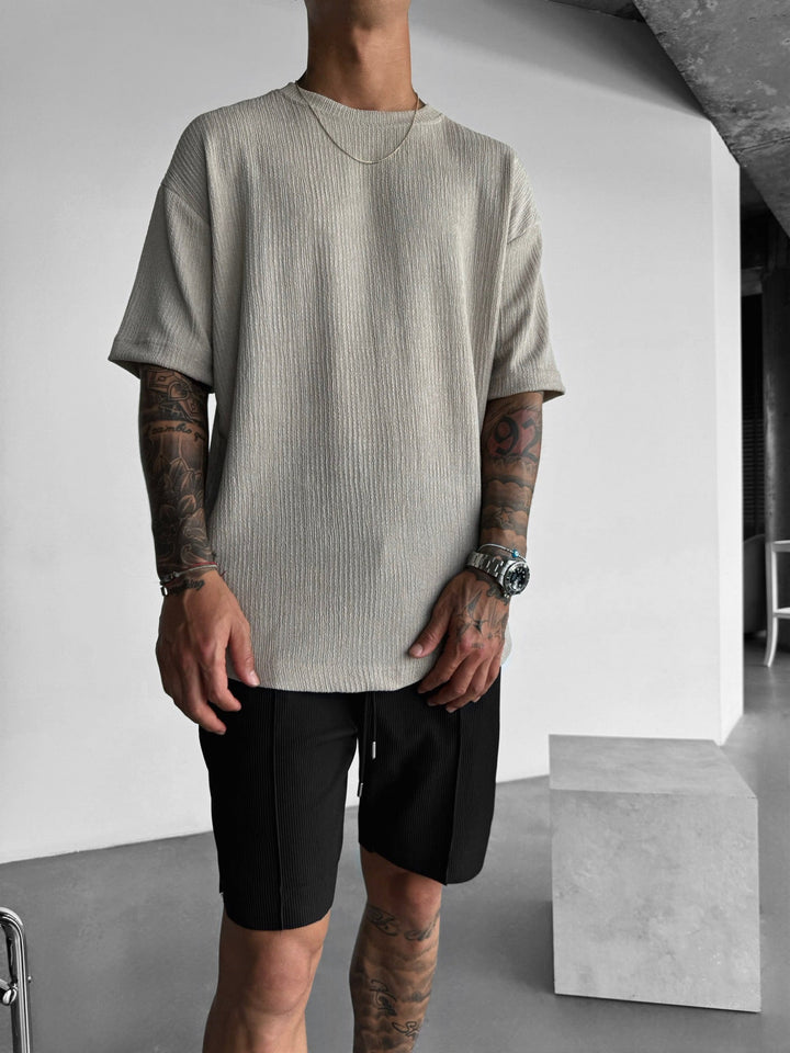 Oversize Crepe T-Shirty - Kamień