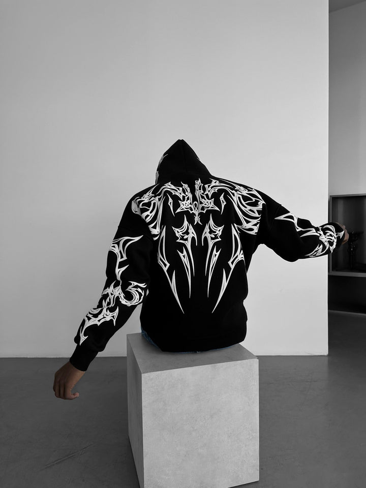Oversize Mafia Tribal Hoodie - Czarny