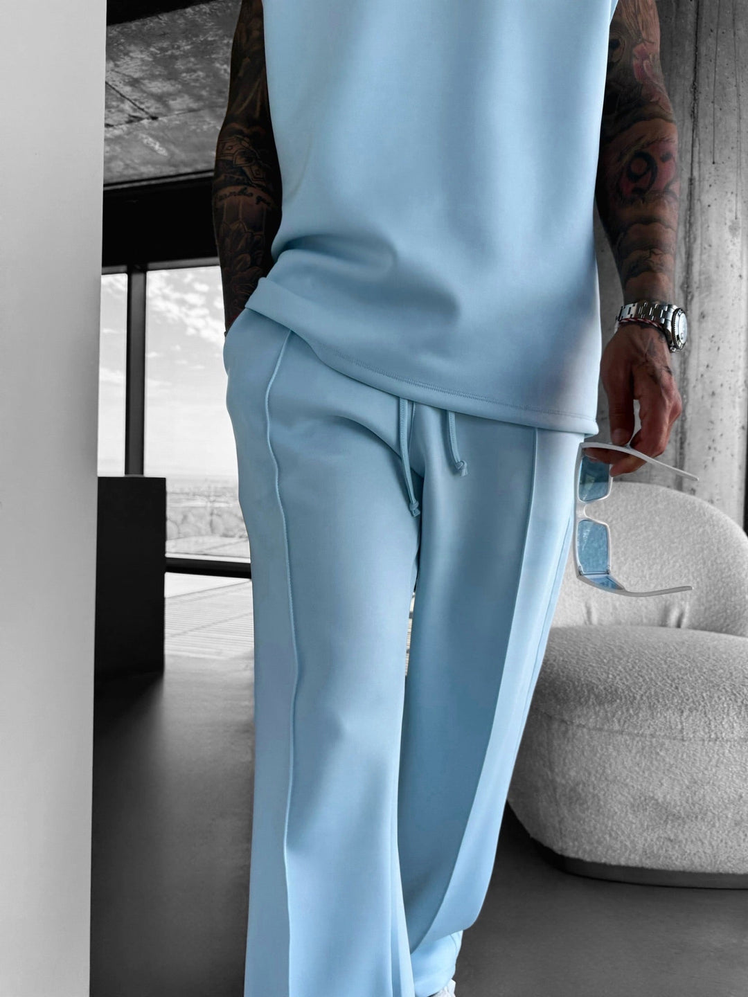 Luźne Spodnie z Materiału Nurkowego - Baby Blue