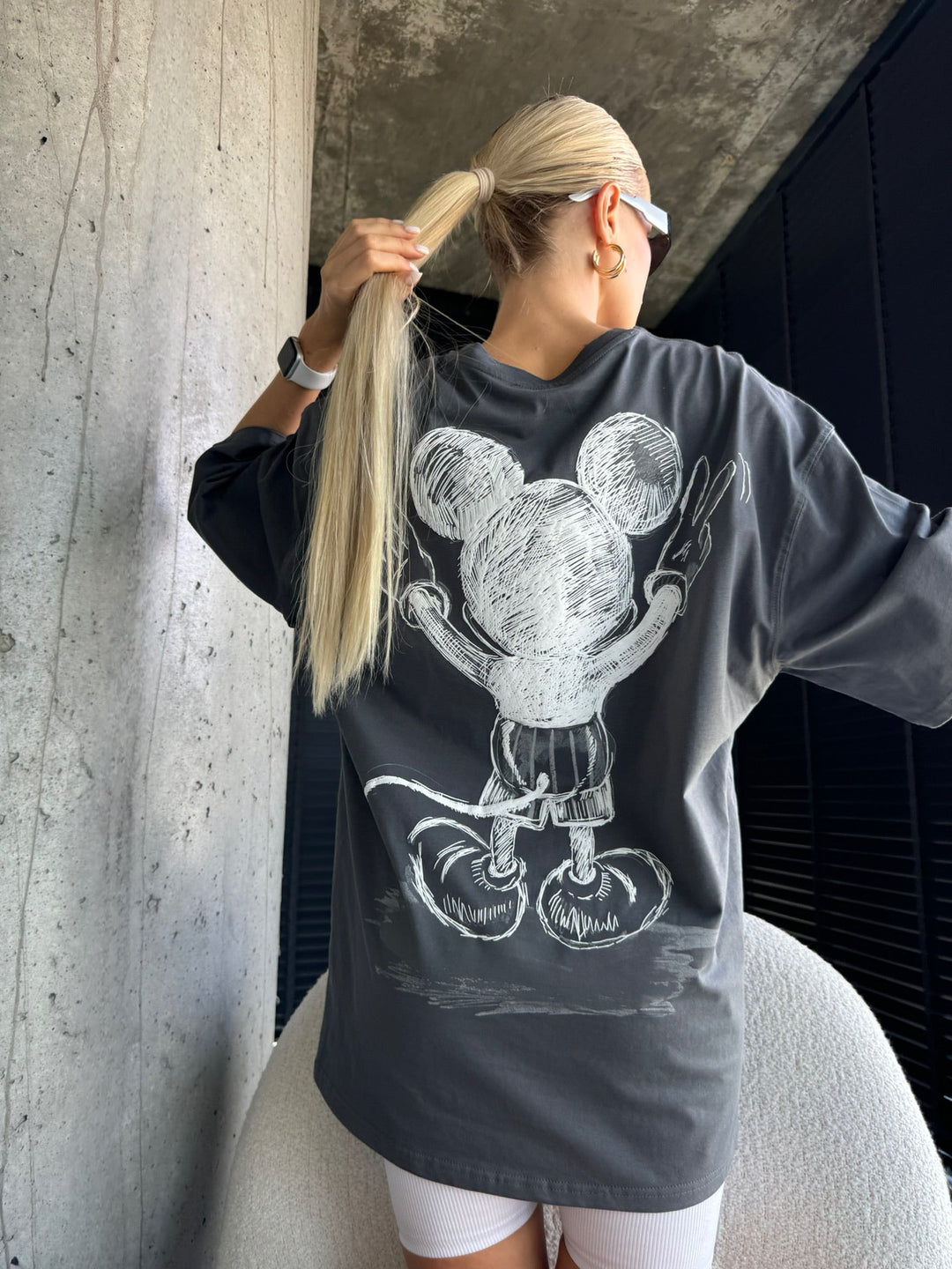 T-shirt Oversize z Myszką - Antracytowy
