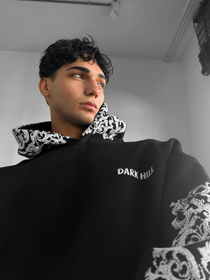 Hoodie z wzorem na dużym tle - Czarny i Biały