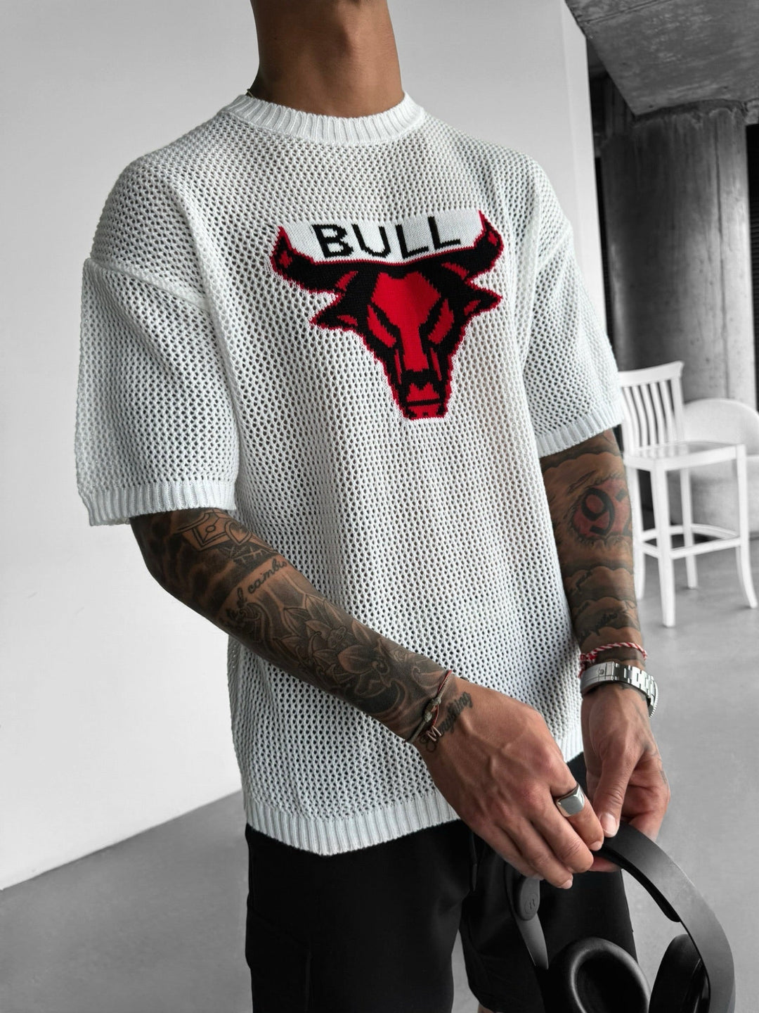 Oversize Bull Knit T-Shirt - Biały