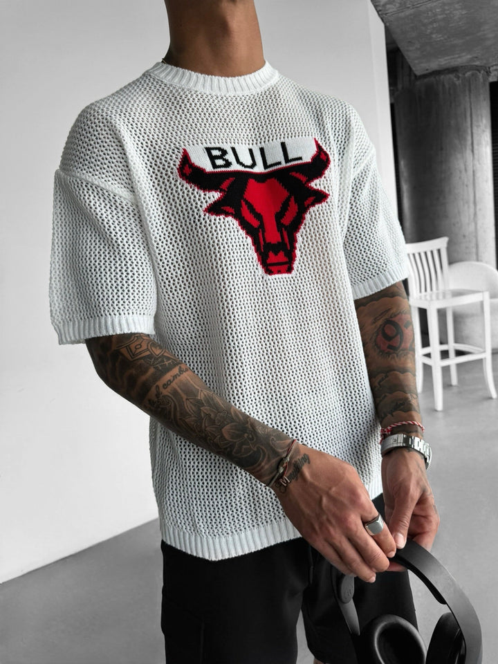 Oversize Bull Knit T-Shirt - Biały