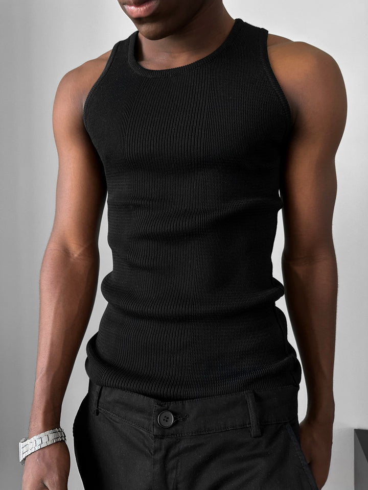 Slim Fit Knit Tanktop - Czarny