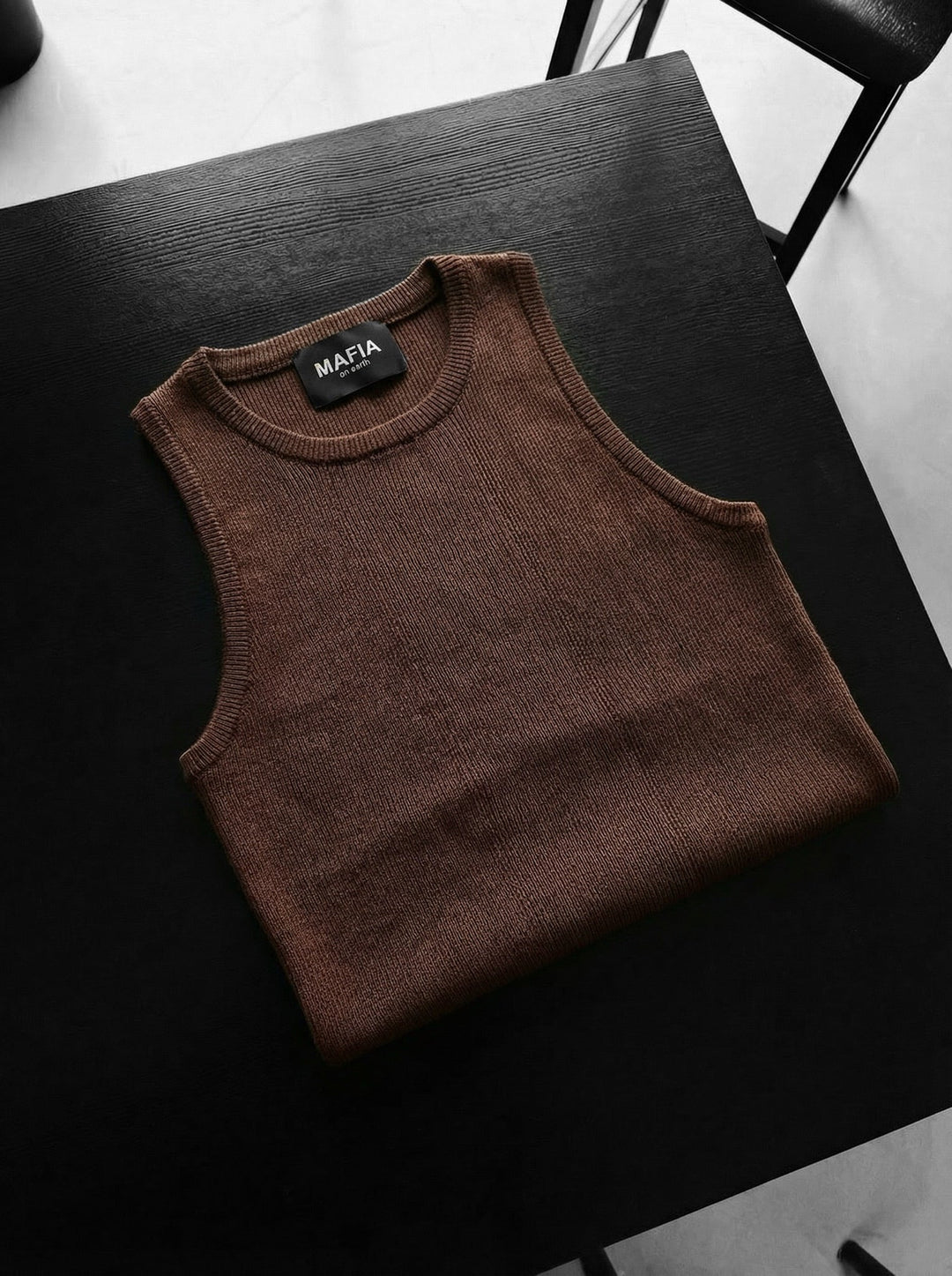 Slim Fit Knit Tanktop - Ciemnobrązowy