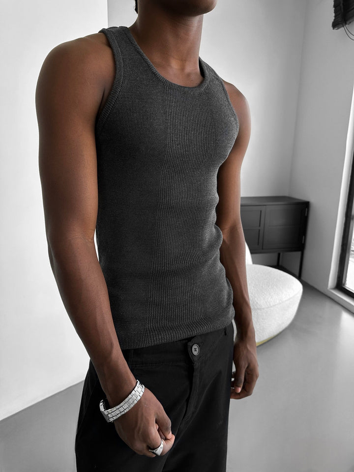 Slim Fit Knit Tanktop - Antracyt