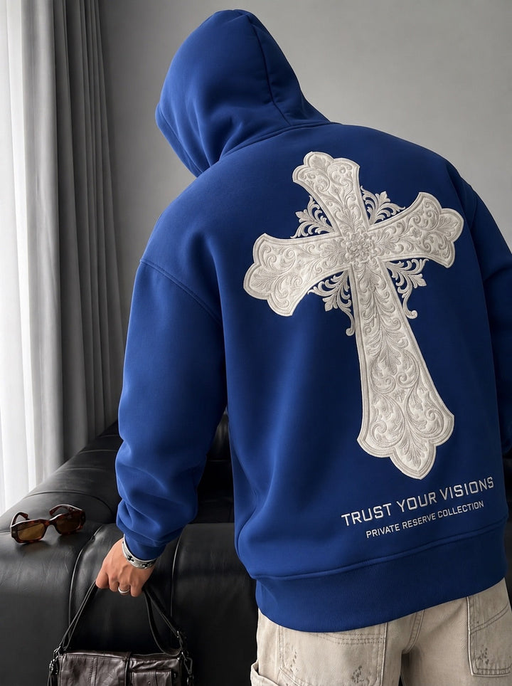 Oversize Cross Hoodie - Navy Peony