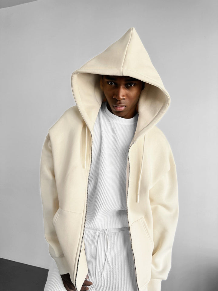 Oversize Basic Zipper Hoodie - Antyczna Biała