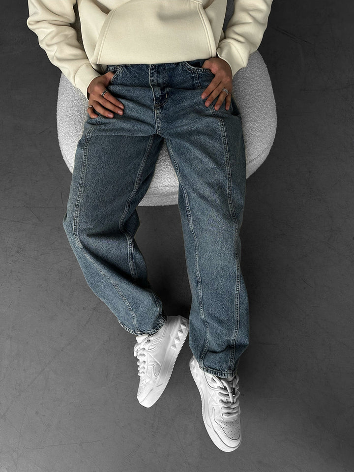 Relax Baggy Front Line Fit Jeans - Niebieski