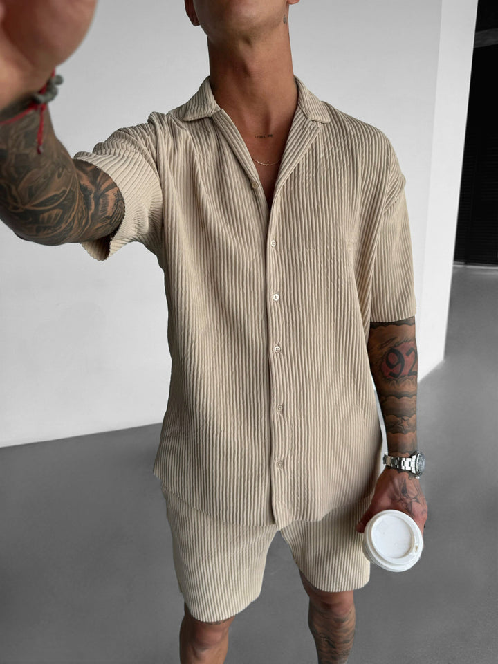Oversize Ribbed Shirt - Beżowy