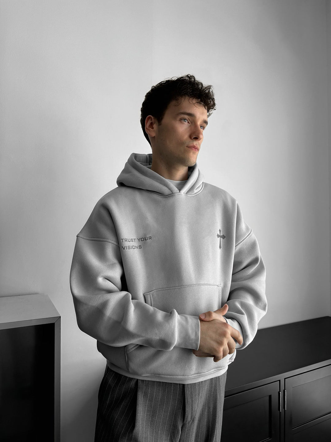 Oversize Cross Hoodie - Szary