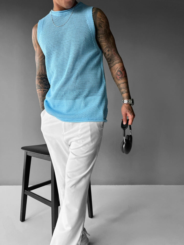 Oversize Teksturowany Top - Niebieski