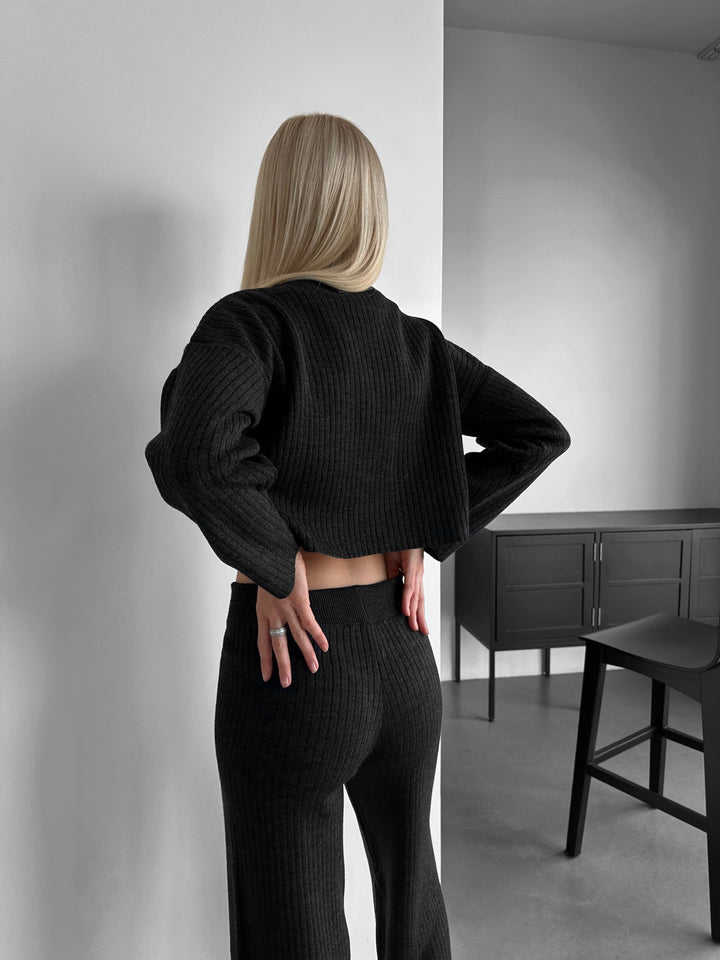 Krótki Sweter Dzianinowy - Antracyt