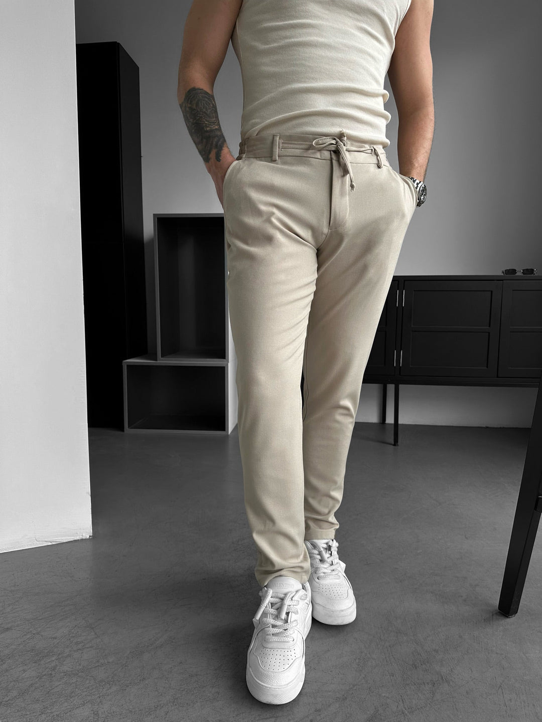 Nowoczesne Luźne Spodnie Casual - Beżowe