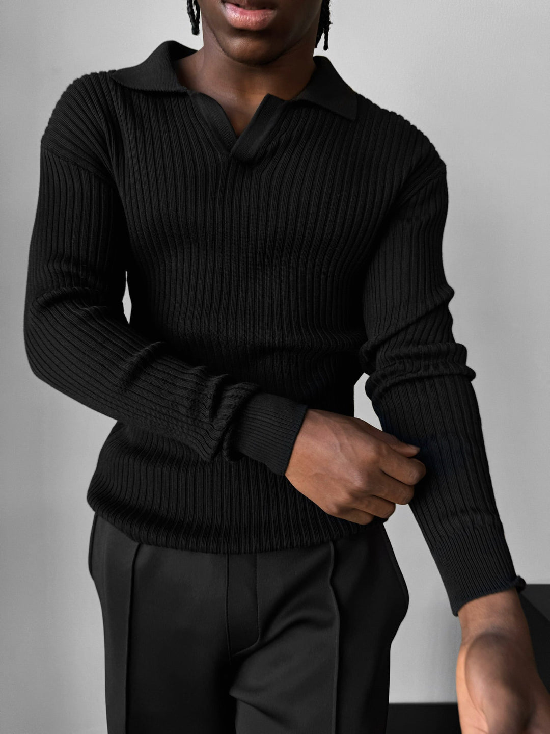 Sweter Polo Slim Fit - Czarny