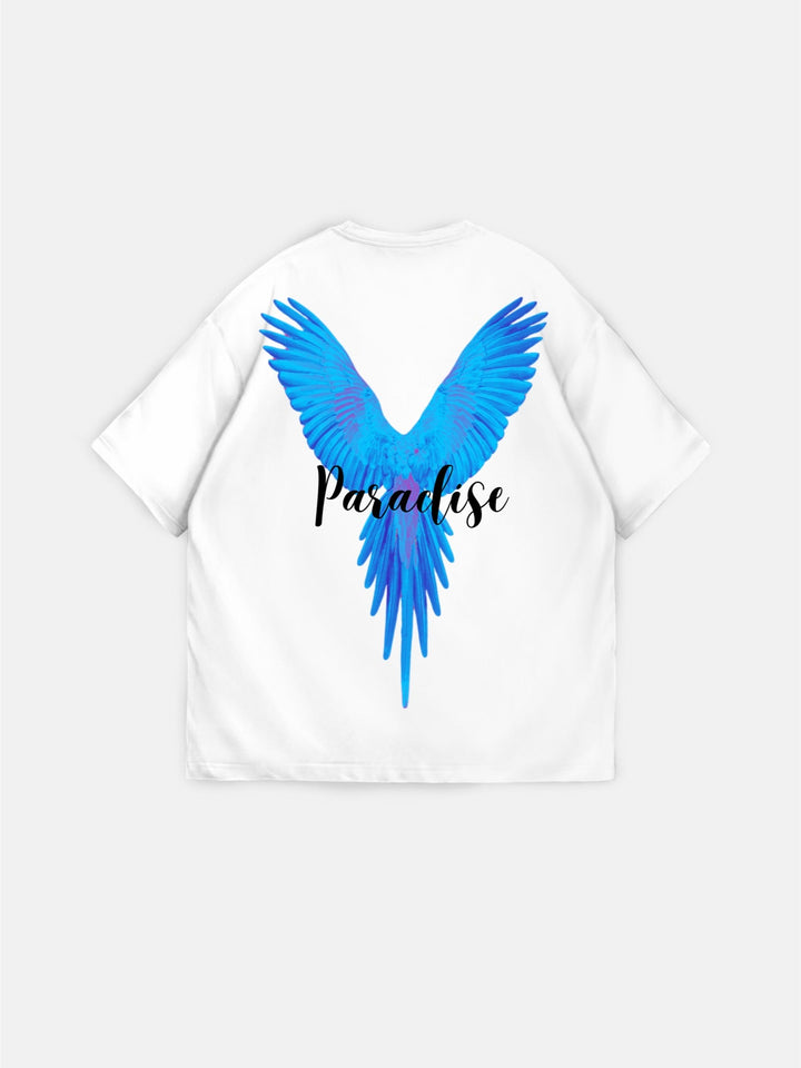 Oversize T-shirt Raj dla Papug - Biały i Niebieski