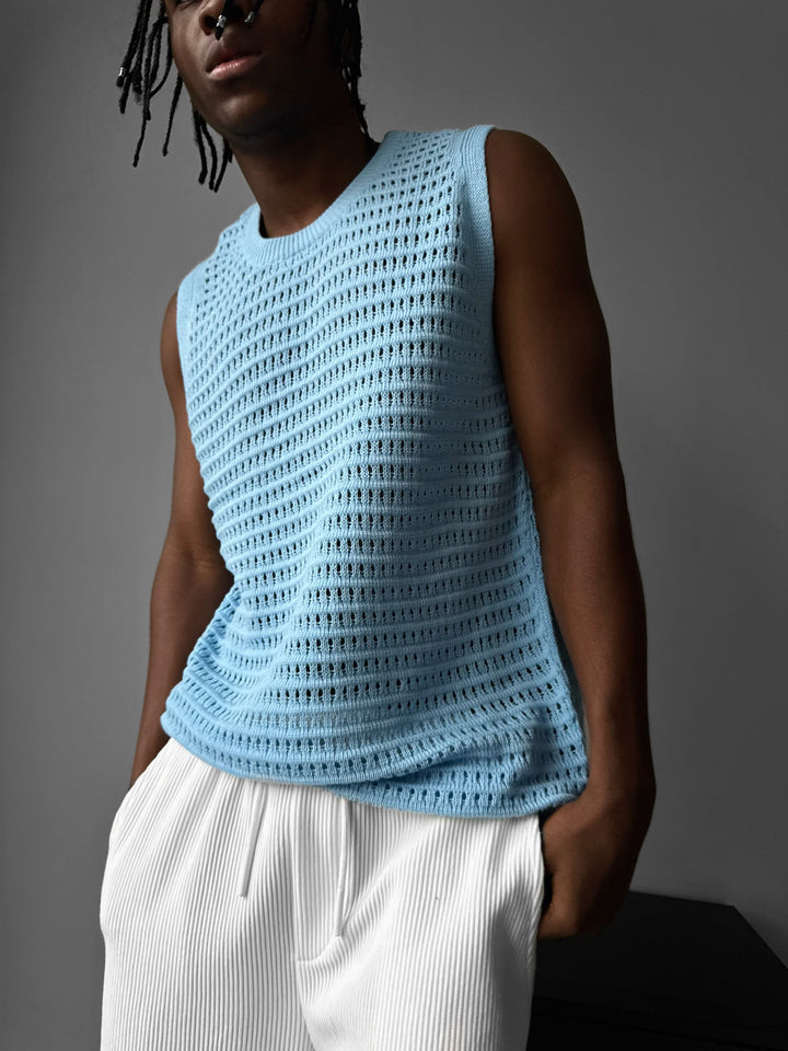 Oversize Grid Tanktop - Niebieski