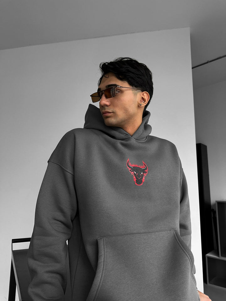 Oversize Bull Fearless Hoodie - Antracyt