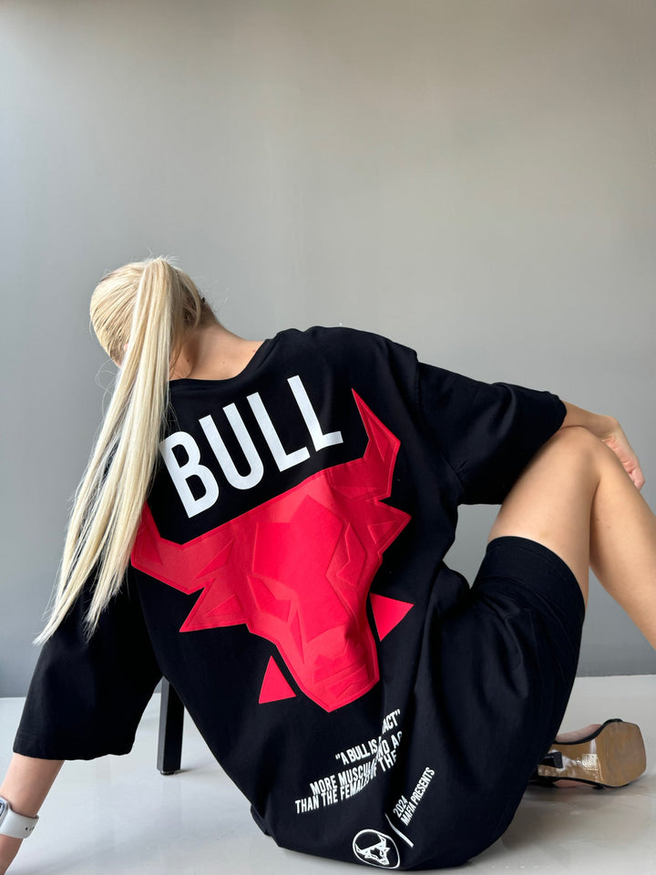 Koszulka Oversize Bull - Czarna i Czerwona