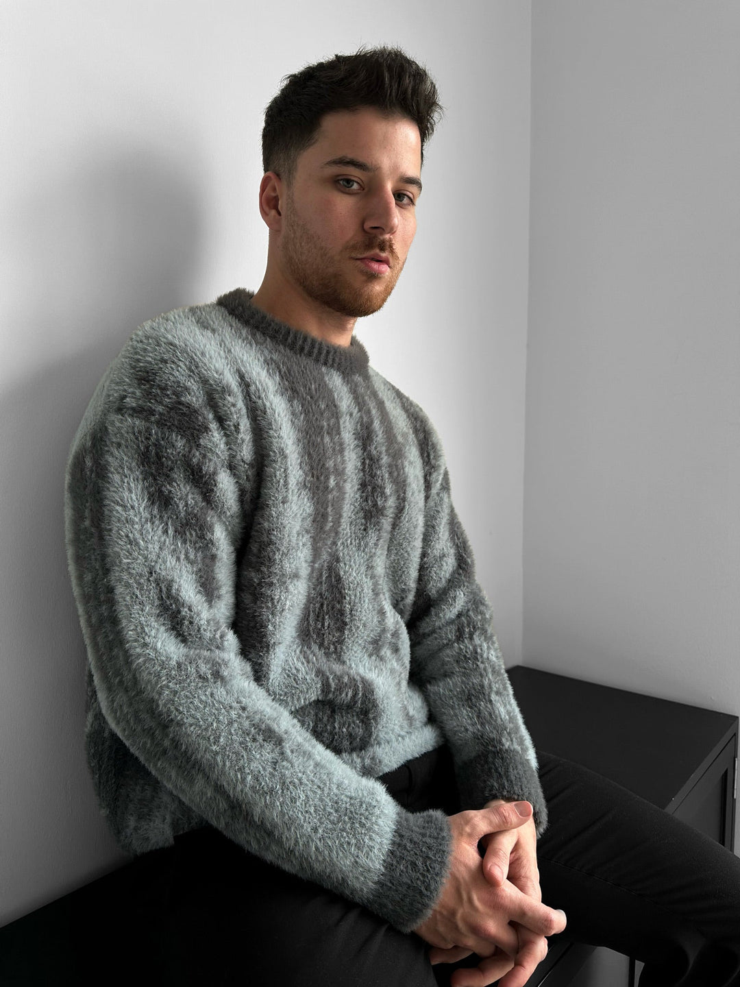 Oversize Brushstroke Effect Knit Pullover - Antracyt