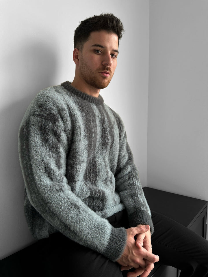 Oversize Brushstroke Effect Knit Pullover - Antracyt