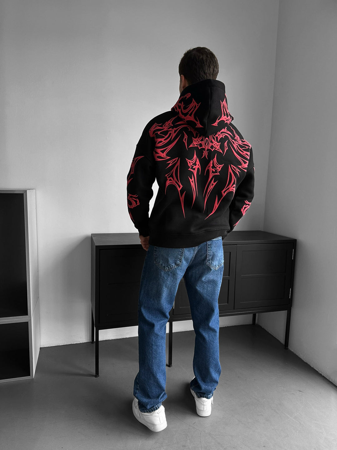 Oversize Mafia Tribal Hoodie - Czarny i Czerwony