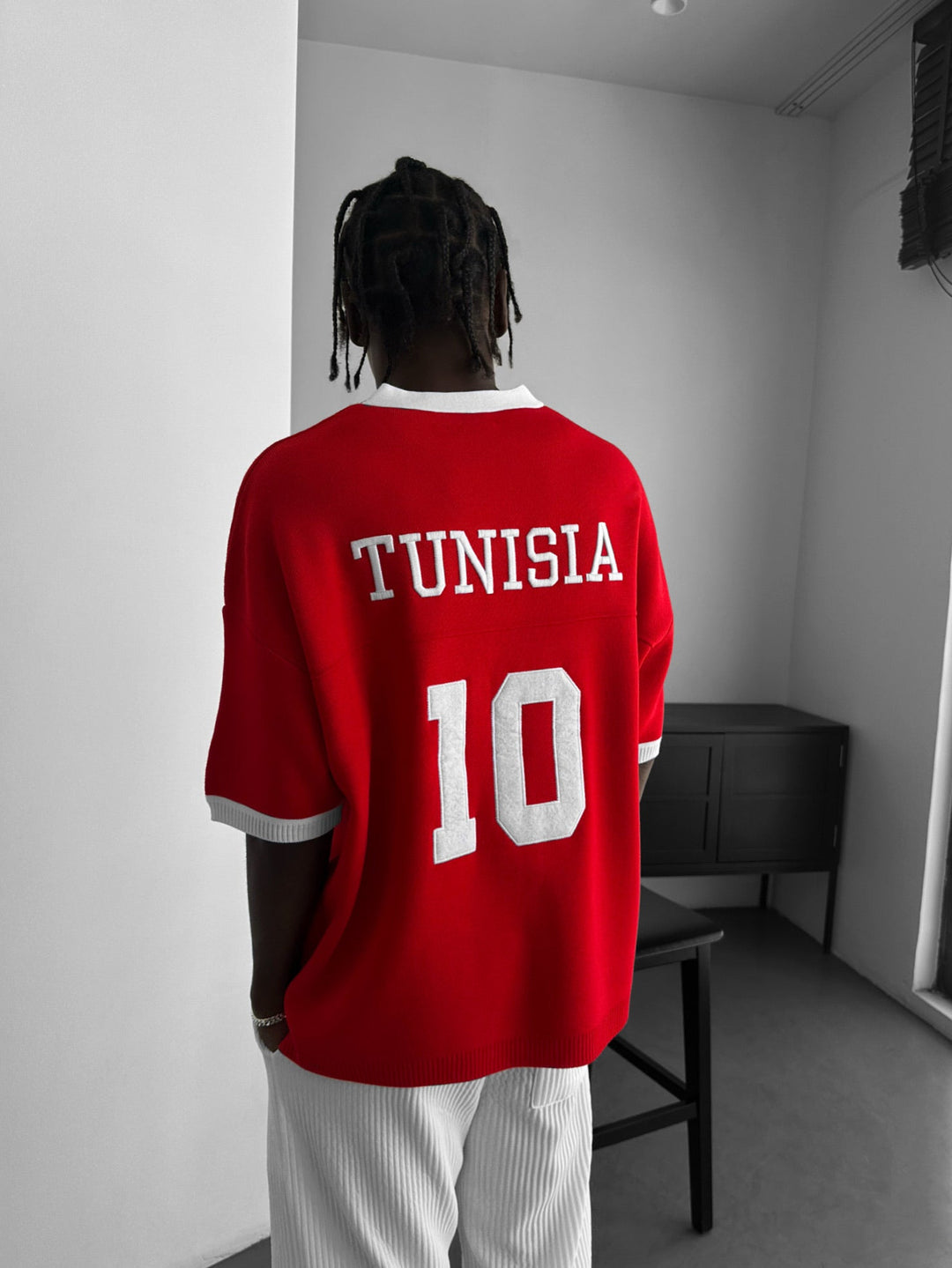 Oversize T-shirt z dzianiny w Tunisie - Czerwony