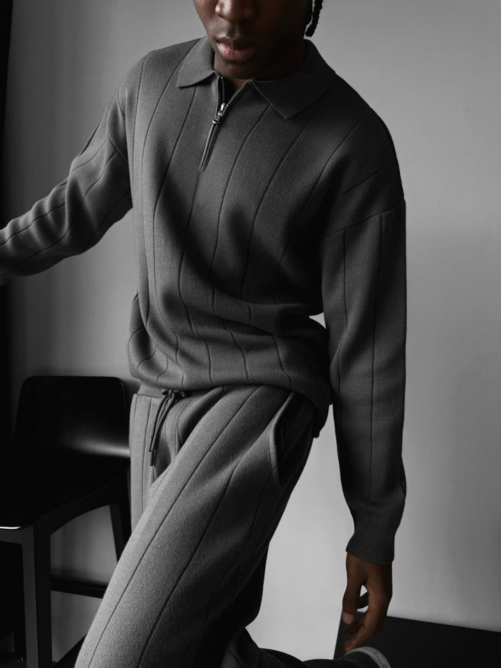 Sweter polo z zamkiem błyskawicznym w rozmiarze oversize - Antracyt