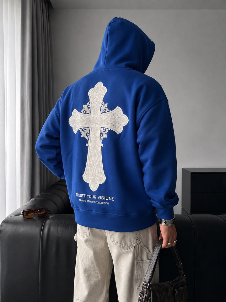 Oversize Cross Hoodie - Navy Peony