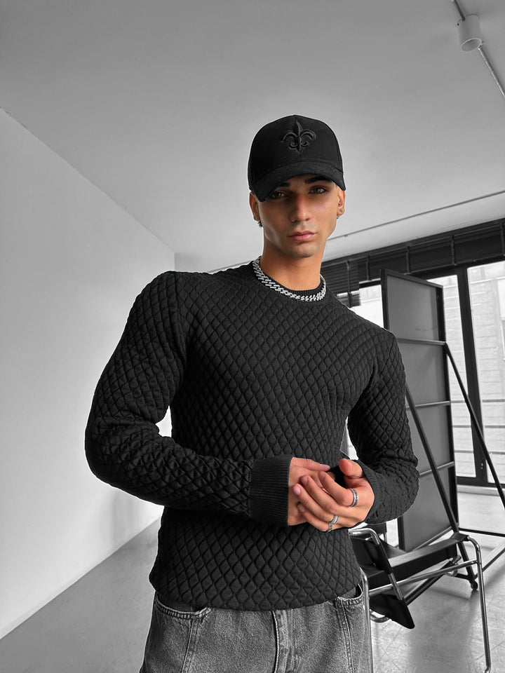 Sweter Slim Fit z teksturą - Czarny