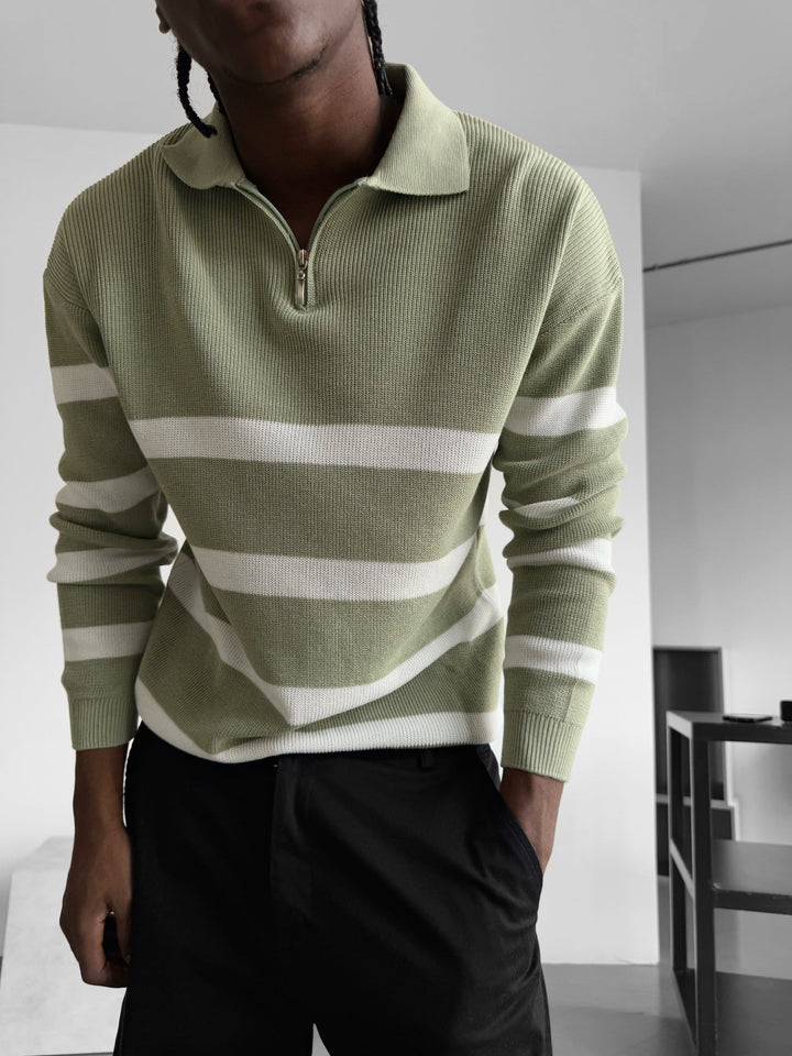 Oversize Dzianinowy Krótki Polo Sweter - Miętowy