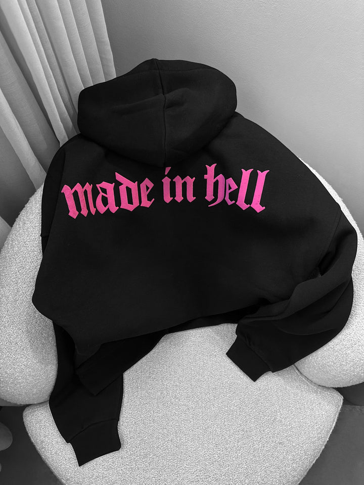 Oversize Made in Hell Hoodie - Czarny i Lila