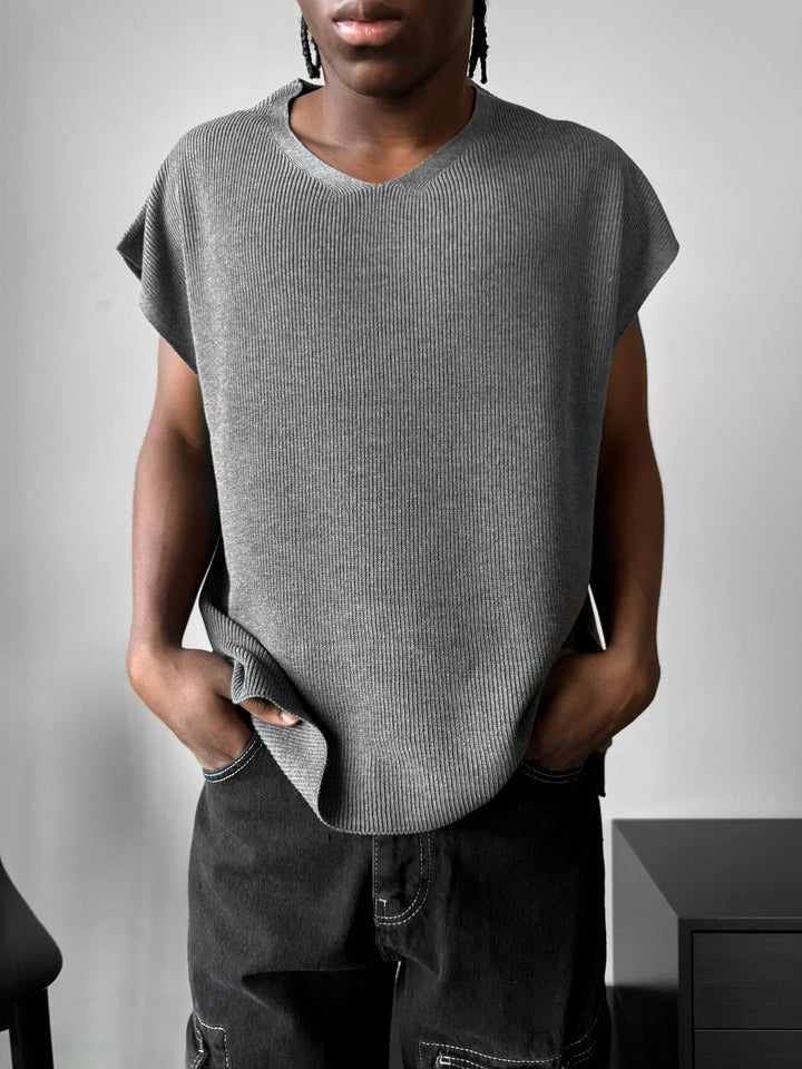 Oversize rolowany krawędź dzianinowy top - Antracyt
