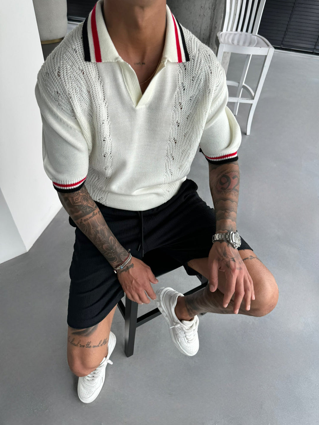 Koszulka Polo Slim Fit z Detailem - Ecru