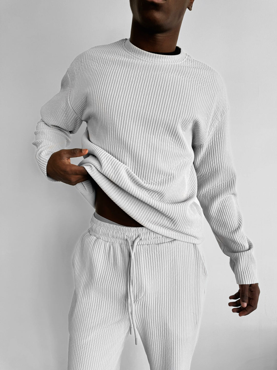 Oversize Ribbed Long Arm T-shirt - Szary