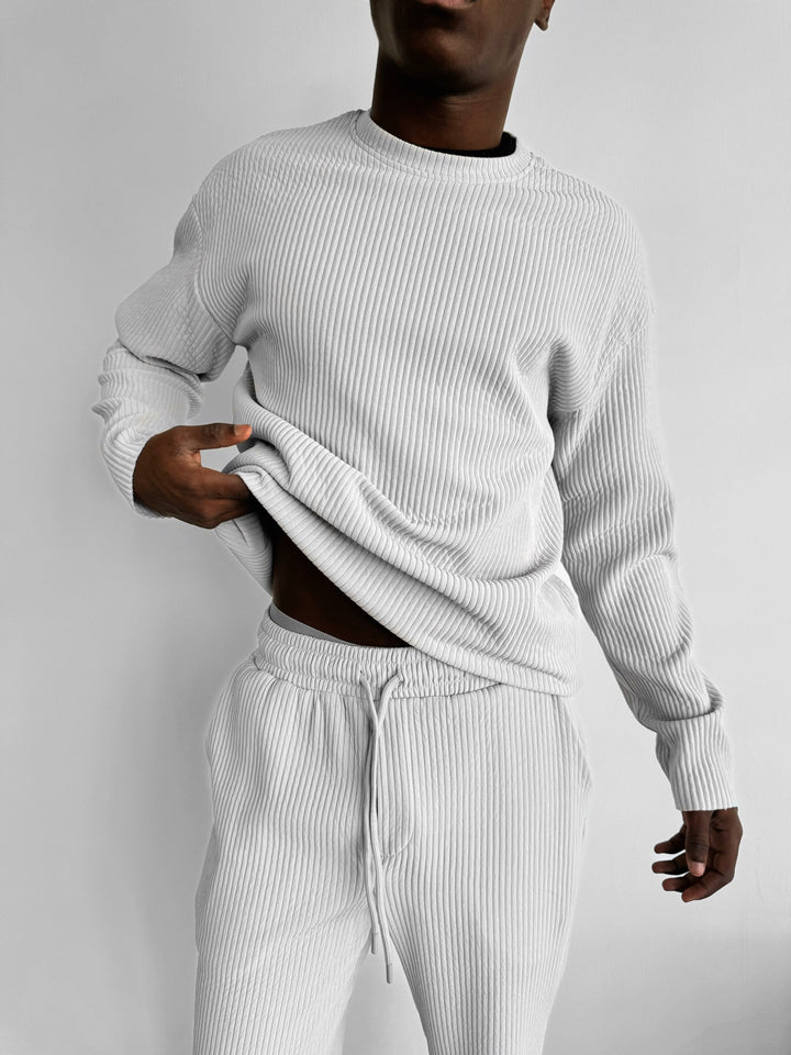 Oversize Ribbed Long Arm T-shirt - Szary