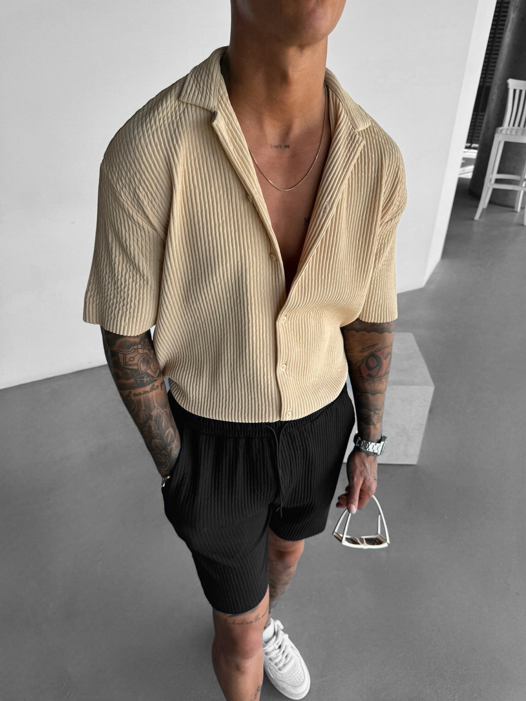 Oversize Ribbed Shirt - Almond Buff