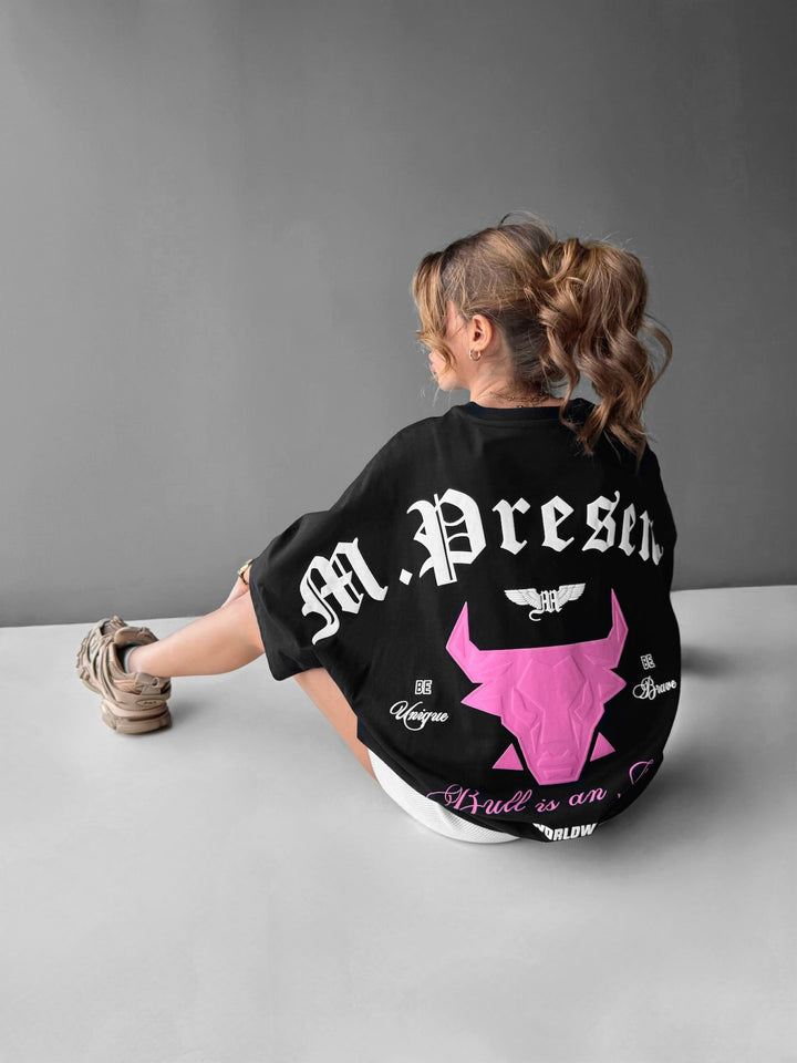 T-shirt Oversize Bull Worldwide - Czarny i Lila