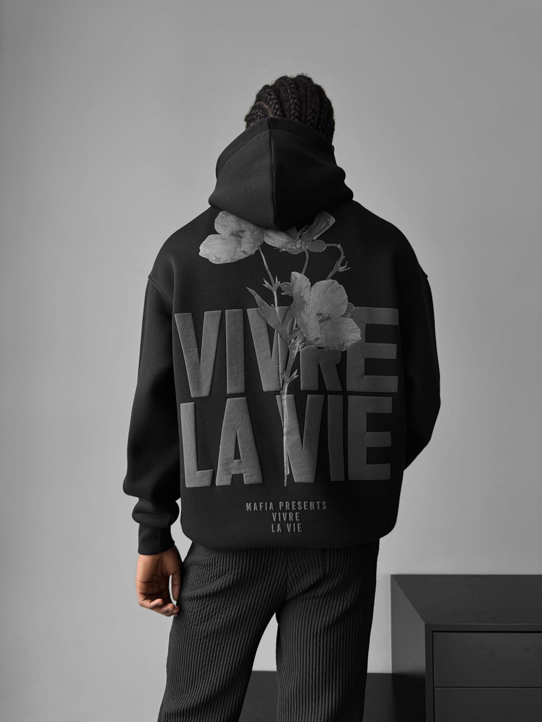 Oversize Vivre La Vie Hoodie - Czarny i Szary