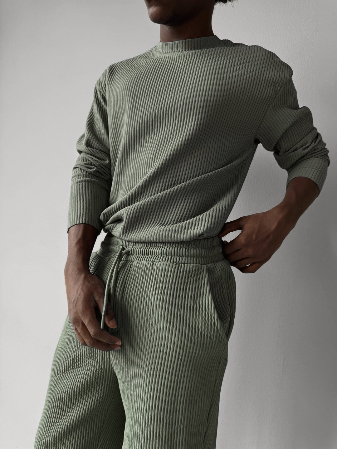Oversize Ribbed Long Arm T-shirt - Zielony