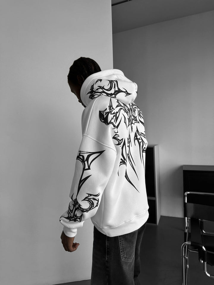 Oversize Mafia Tribal Hoodie - Biały