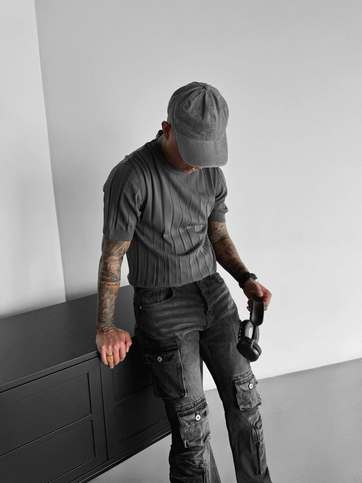 T-shirt Regular Fit z dzianiny - Antracyt