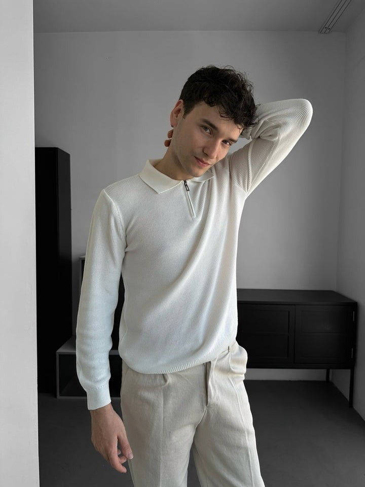 Sweter Polo o Luźnym Kroju - Ecru