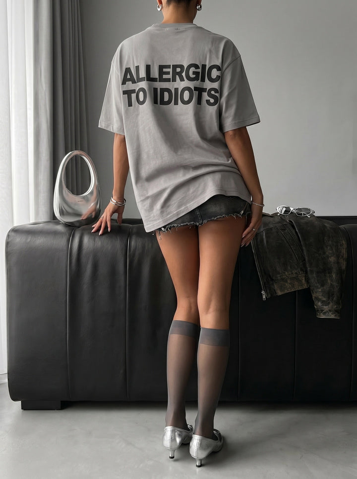 T-shirt Oversize z nadrukiem - Szary