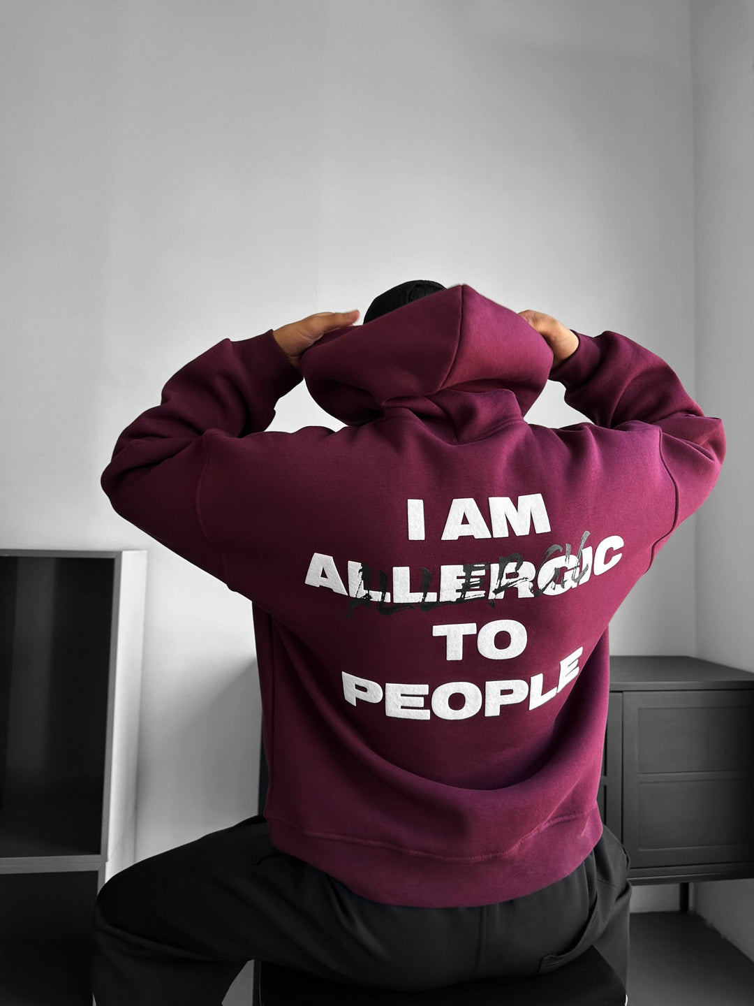 Oversize Allergiczny Hoodie - Bordeaux