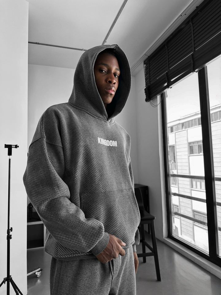 Hoodie Oversize Królestwa - Antracytowy Melanż i Biały