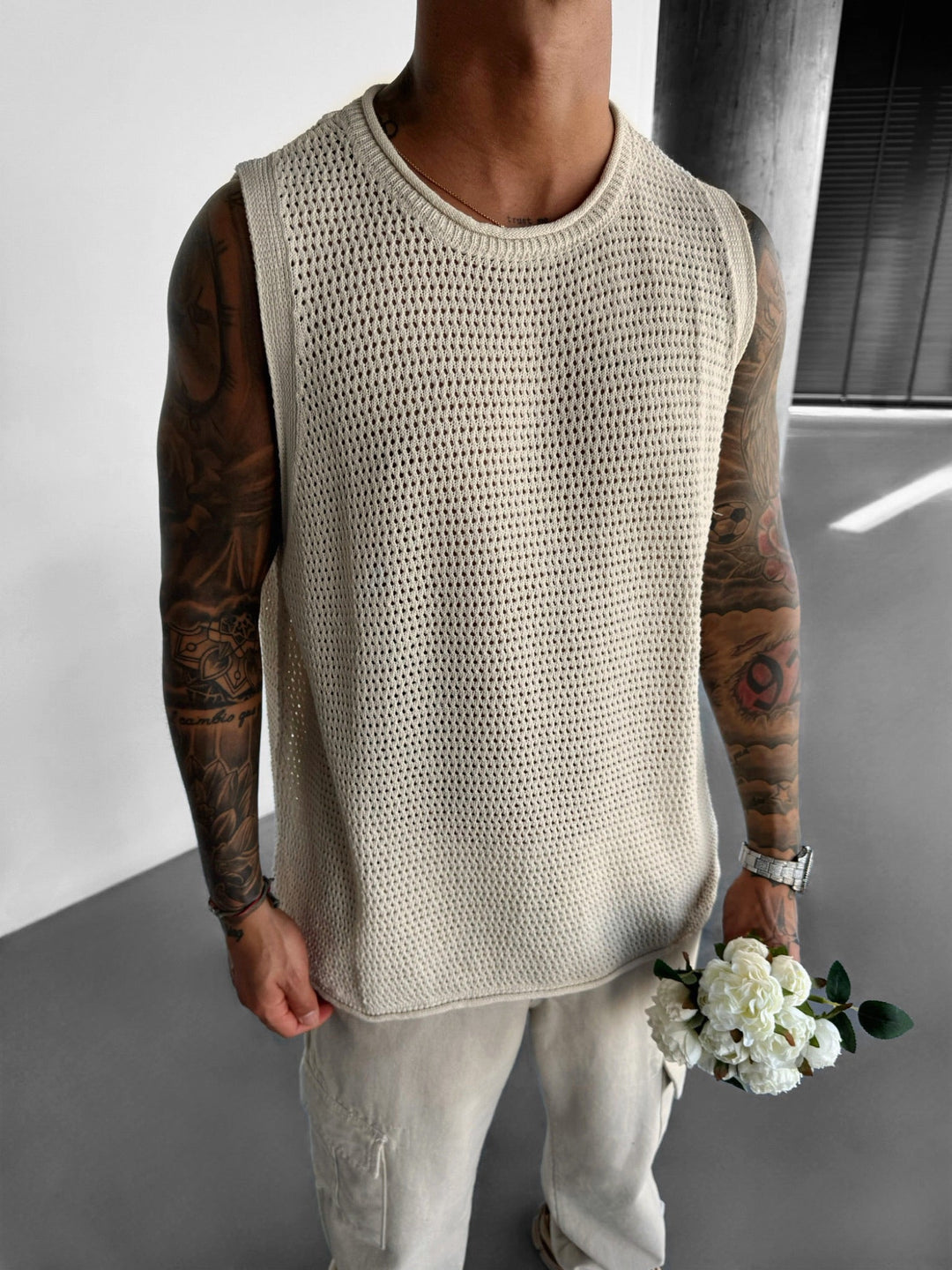 Oversize Teksturowany Top - Beżowy