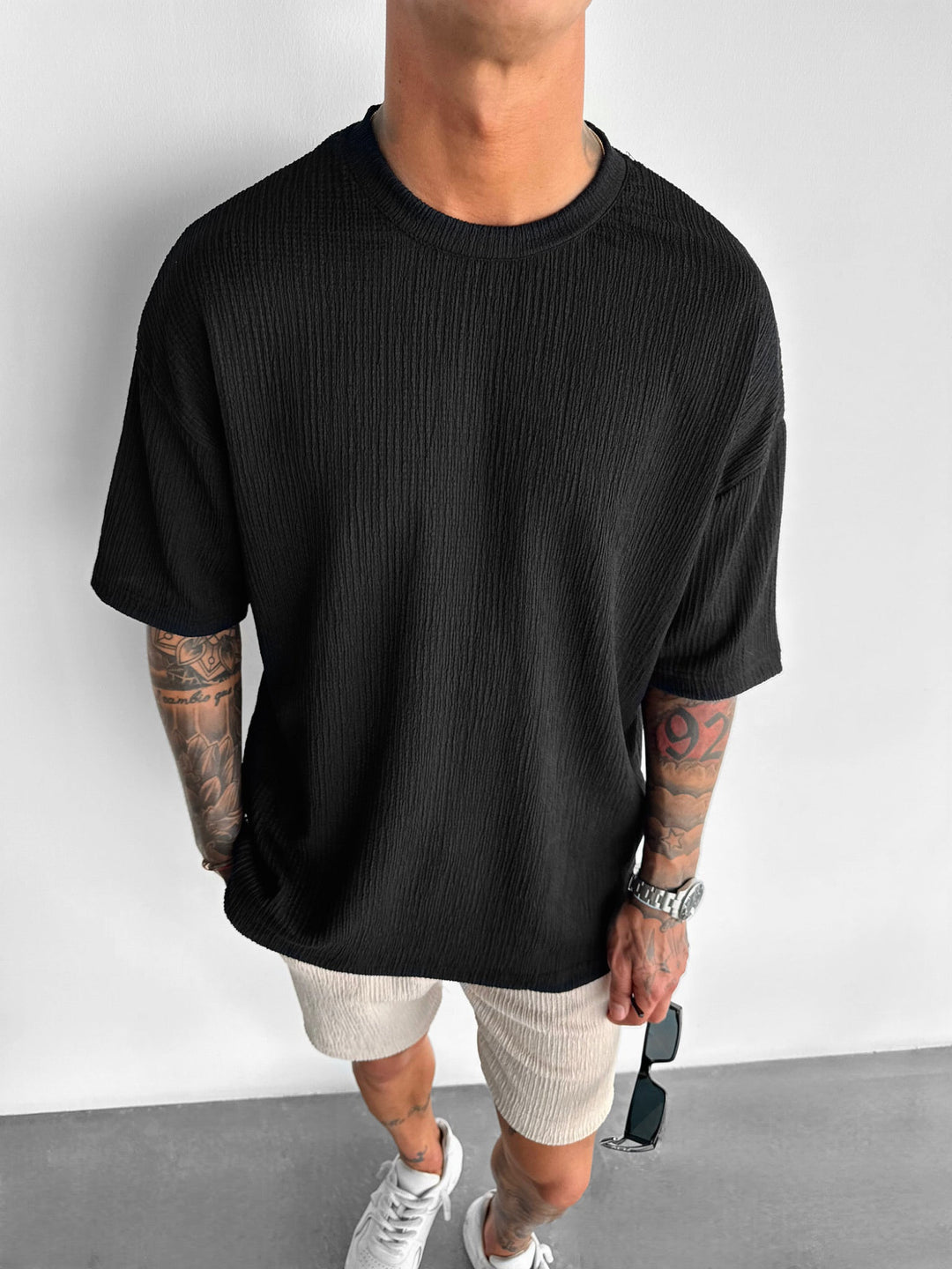 Oversize T-shirty z krepy - Czarny