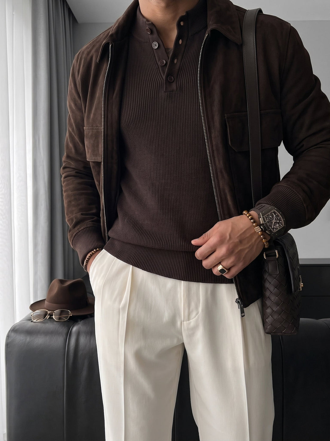 Sweter Slim Fit - Ciemnobrązowy